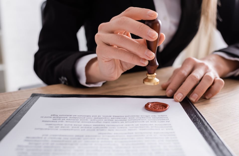 Wax seal applied to an authenticated document